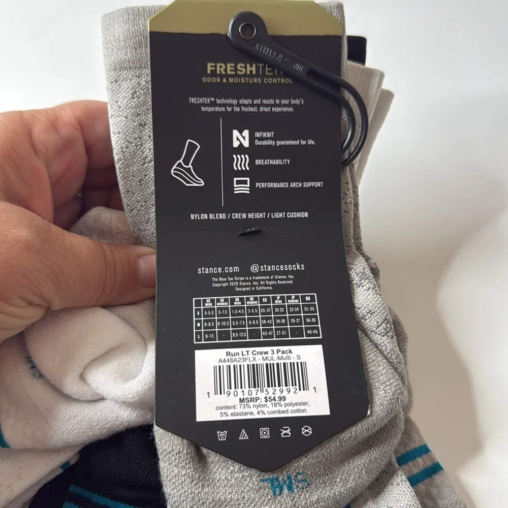 Stance 3pk Performance Crew Run LT Socks Multi Small